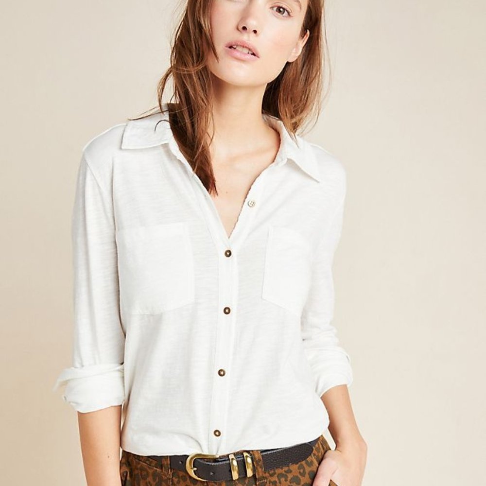 Maeve NWT Women's Ivory LEANNE Cotton Button Down Shirt, Size XLarge